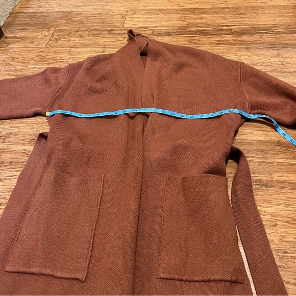 REVOLVE Line and Dot Burnt Orange Duster Open Front Cardigan w/ Belt & Pockets L - Picture 14 of 16